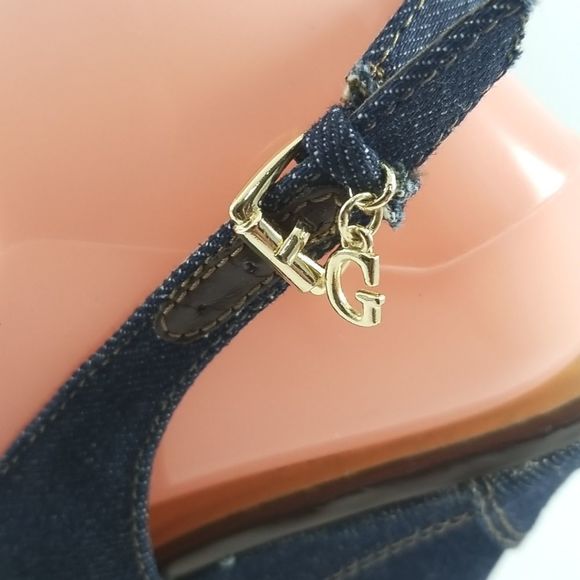 GUESS Blue Denim & Leather Slingback Platforms Size 9.5M. S598 - Picture 4 of 10